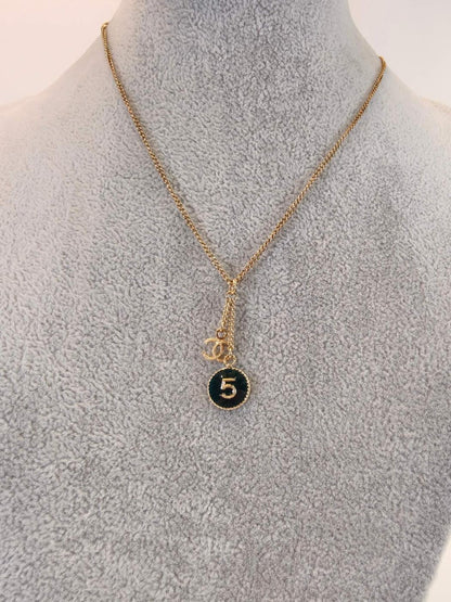 CHANEL Coco Mark Logo No. 5 Necklace Pendant Gold Black Control Number: 10460