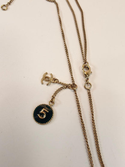 CHANEL Coco Mark Logo No. 5 Necklace Pendant Gold Black Control Number: 10460