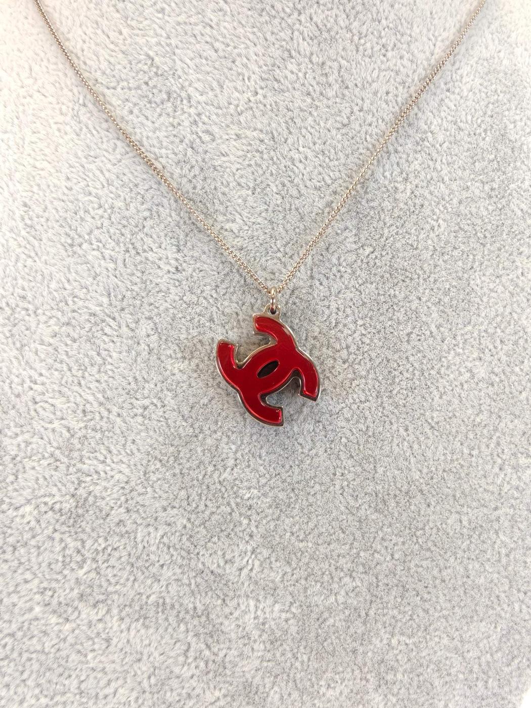 CHANEL Coco Mark Reversible Necklace, Black and Red, Reference Number: 10484