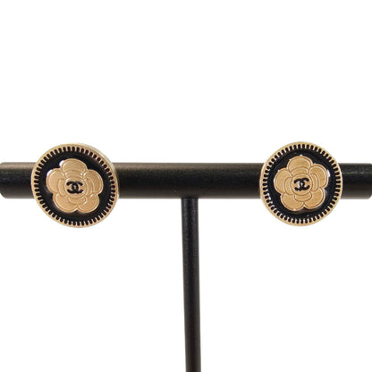 CHANEL Camellia floral earrings, gold and black. Reference number: 10516.