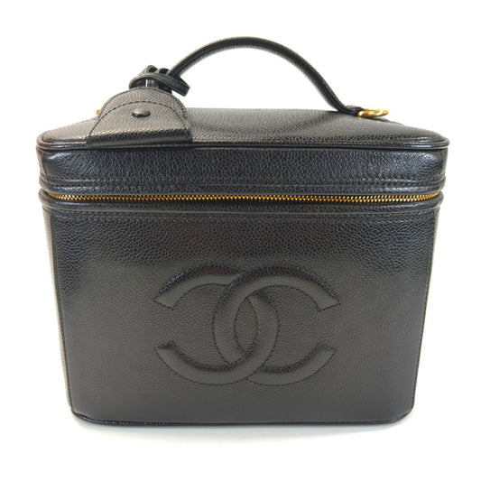 CHANEL シャネル キャビアスキン 2Way バニティバッグ ショルダーバッグ メイク コスメ 化粧ポーチ ブラック 管理番号：10527
