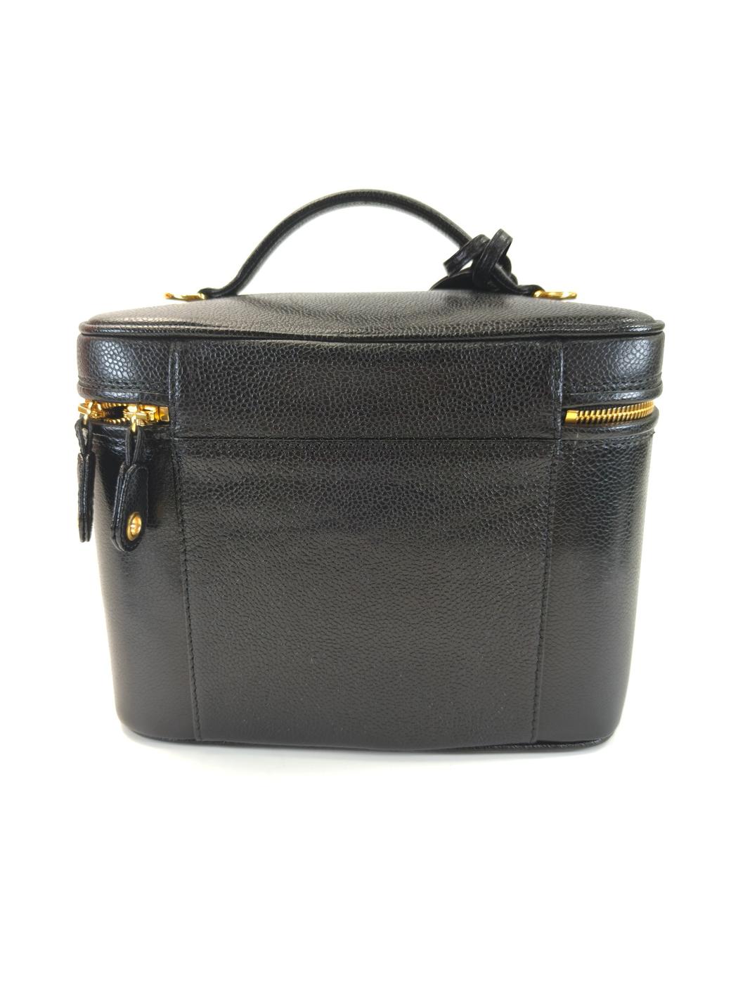CHANEL シャネル キャビアスキン 2Way バニティバッグ ショルダーバッグ メイク コスメ 化粧ポーチ ブラック 管理番号：10527
