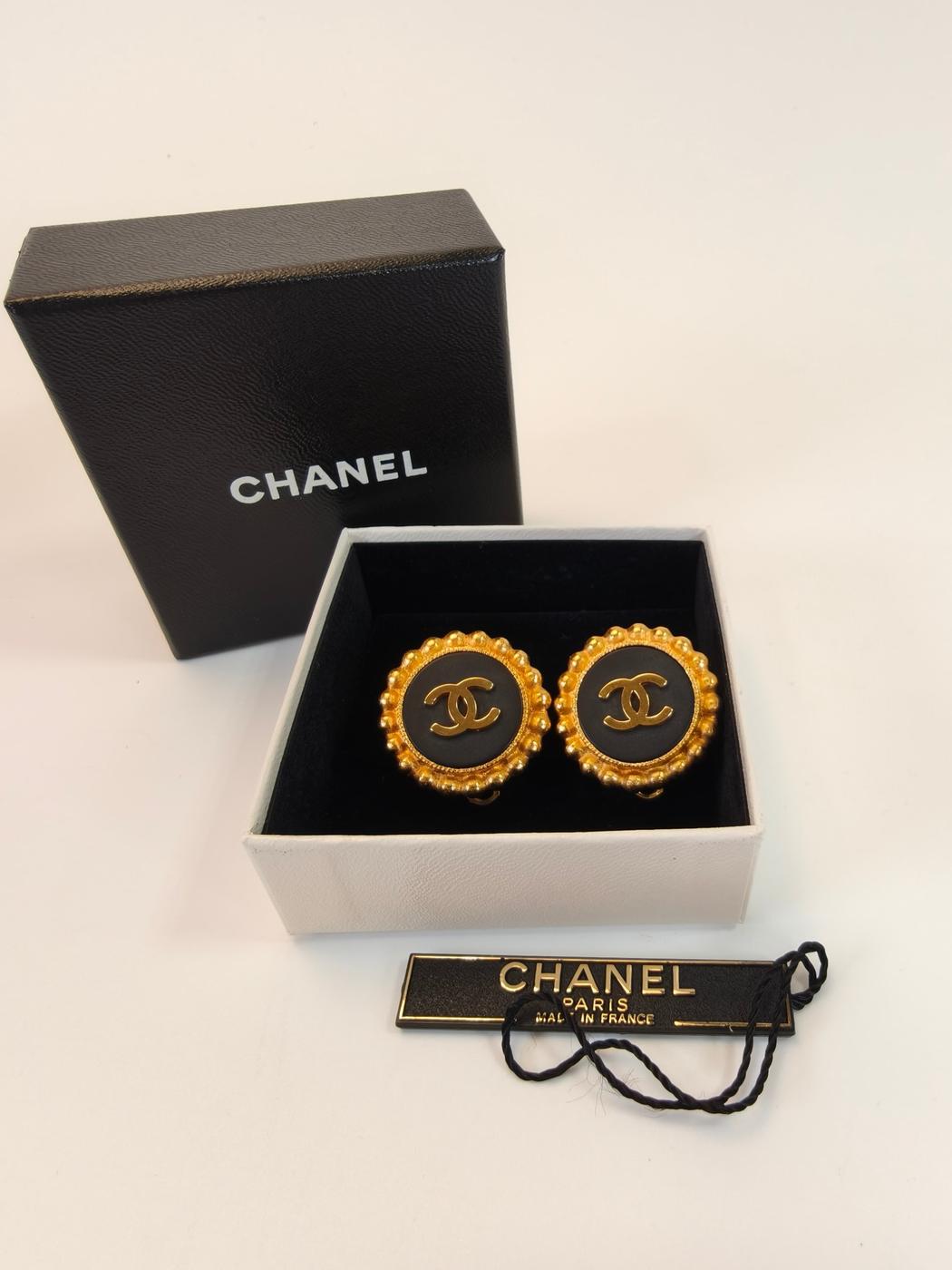 CHANEL 香奈儿 可可标志 耳夹 金色×黑色 管理编号：10538