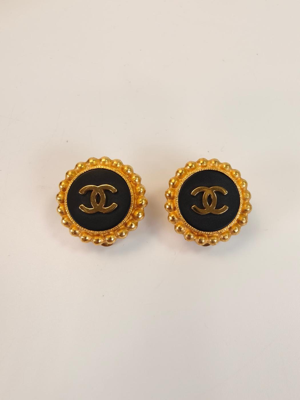 CHANEL 香奈儿 可可标志 耳夹 金色×黑色 管理编号：10538