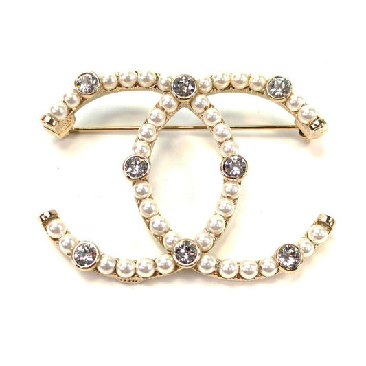 CHANEL Coco Mark Pearl Brooch White x Gold Product number: 10556