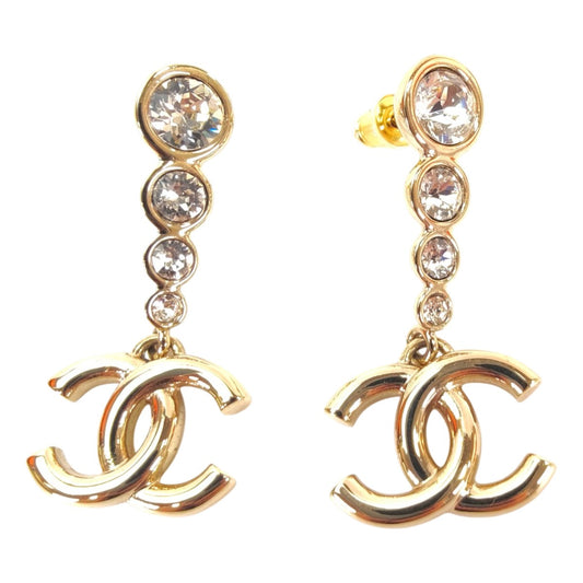 CHANEL Coco Mark Drop Earrings Rhinestone Gold Product number: 10578