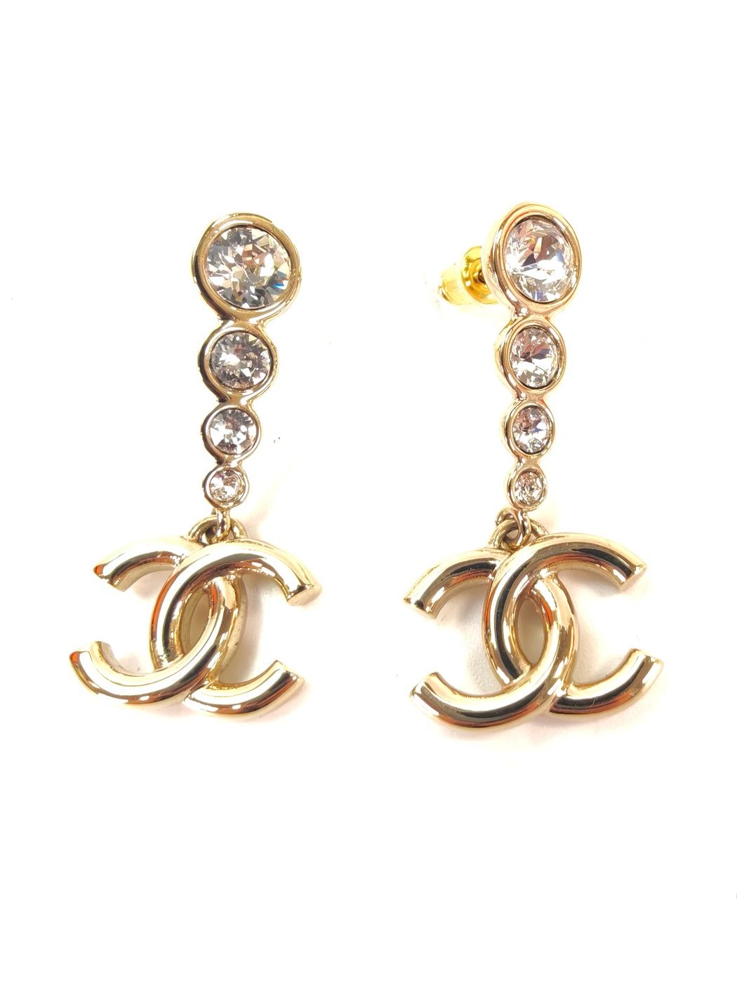 CHANEL Coco Mark Drop Earrings Rhinestone Gold Product number: 10578
