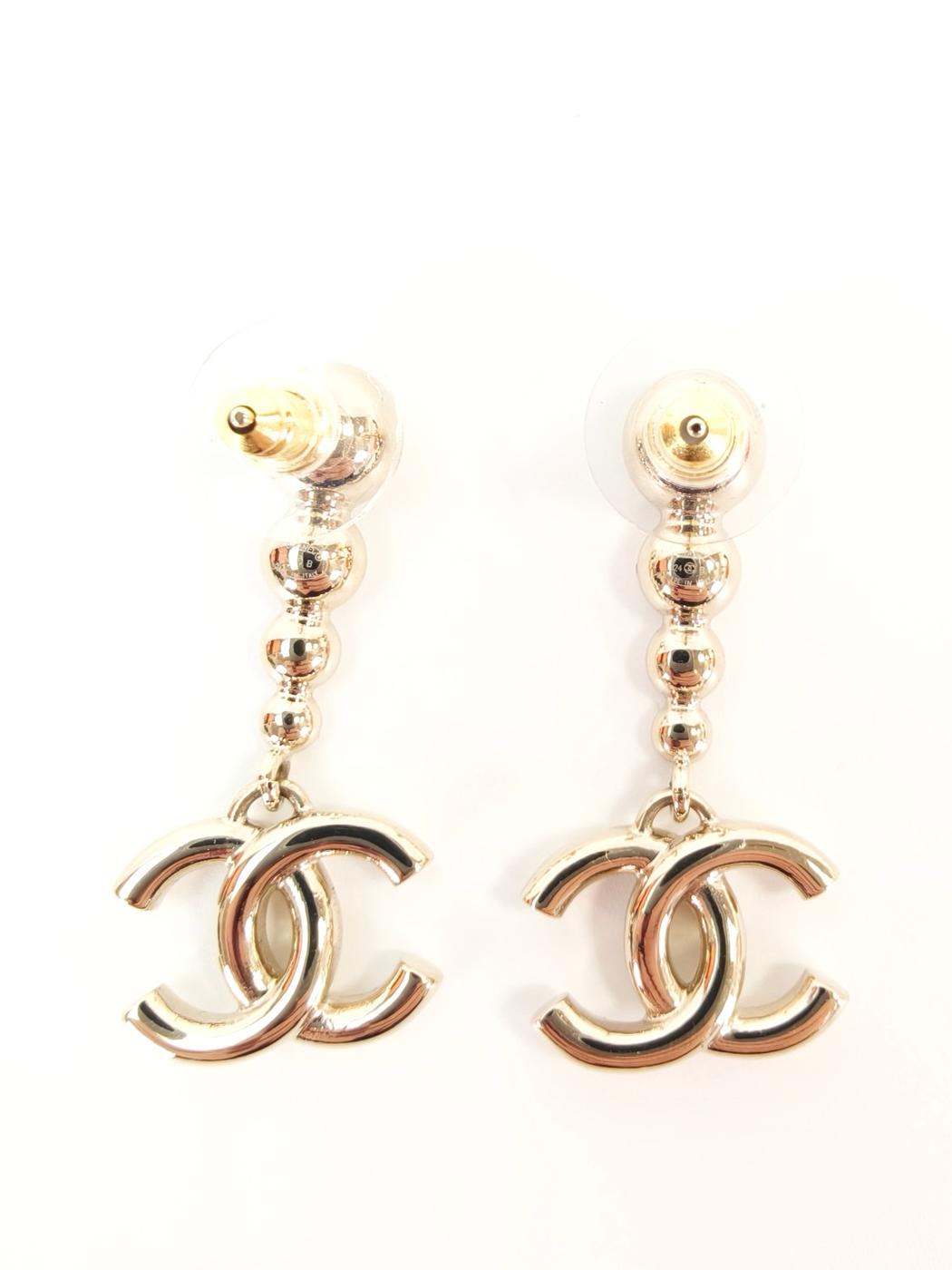 CHANEL Coco Mark Drop Earrings Rhinestone Gold Product number: 10578