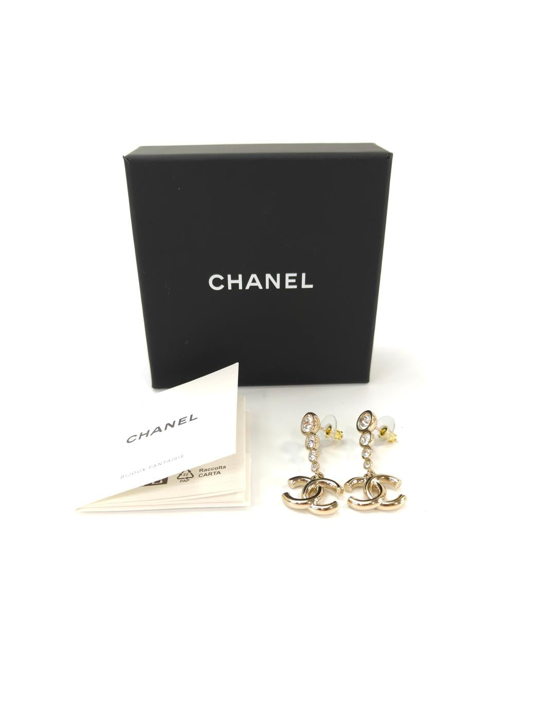 CHANEL Coco Mark Drop Earrings Rhinestone Gold Product number: 10578