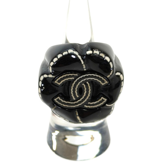 CHANEL Camellia Floral Ring Black Size 13 Control Number: 10593