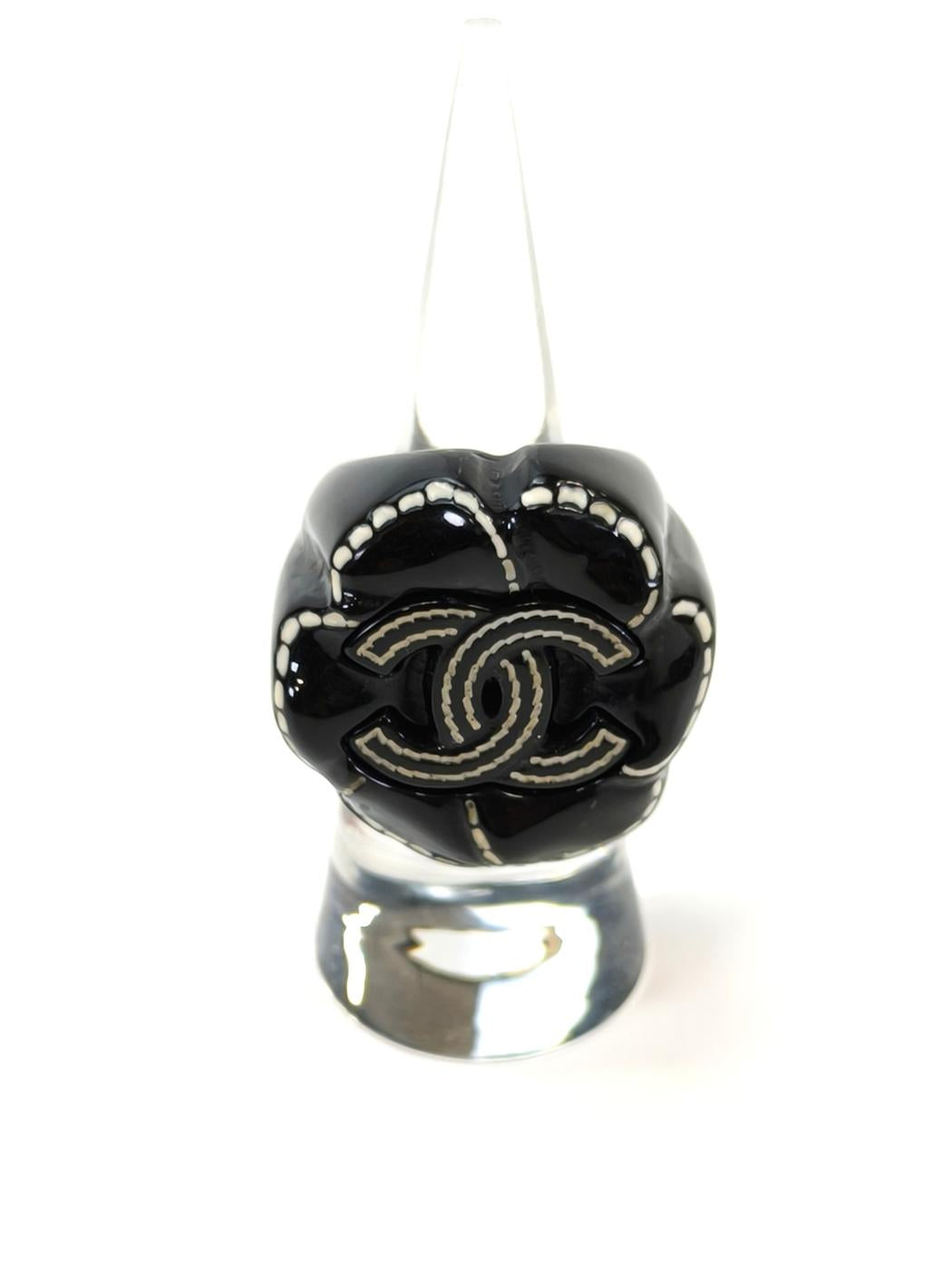 CHANEL Camellia Floral Ring Black Size 13 Control Number: 10593