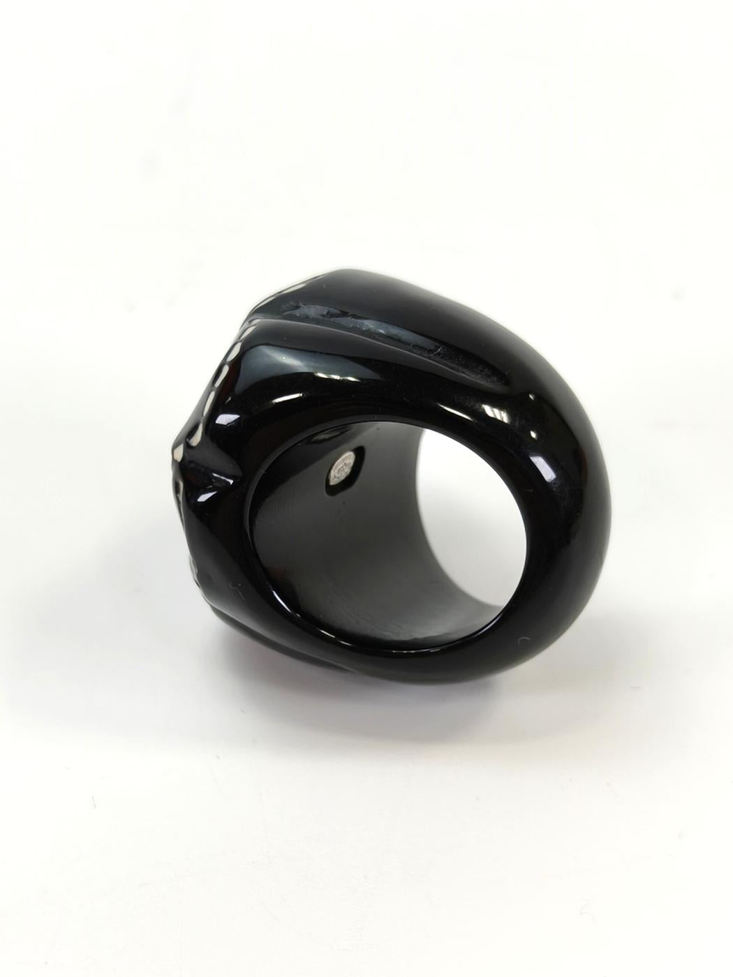 CHANEL Camellia Floral Ring Black Size 13 Control Number: 10593