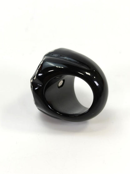 CHANEL Camellia Floral Ring Black Size 13 Control Number: 10593