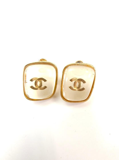 CHANEL Coco Mark Earrings Gold x Clear Model Number: 10600