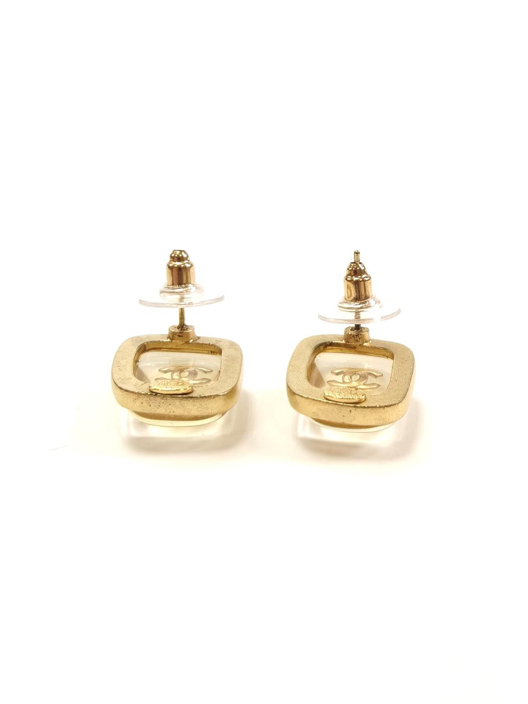 CHANEL Coco Mark Earrings Gold x Clear Model Number: 10600