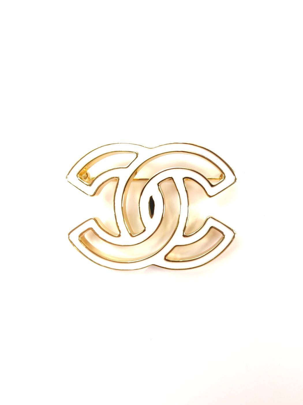 CHANEL 香奈儿 双C标志胸针 白色 管理编号：10616