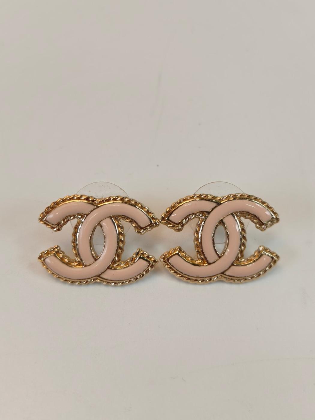 CHANEL 香奈儿 双C标志耳环 金色×粉色 型号：10754