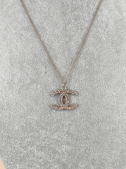 CHANEL 香奈儿 可可标志 水钻 项链 银色 管理编号：10758