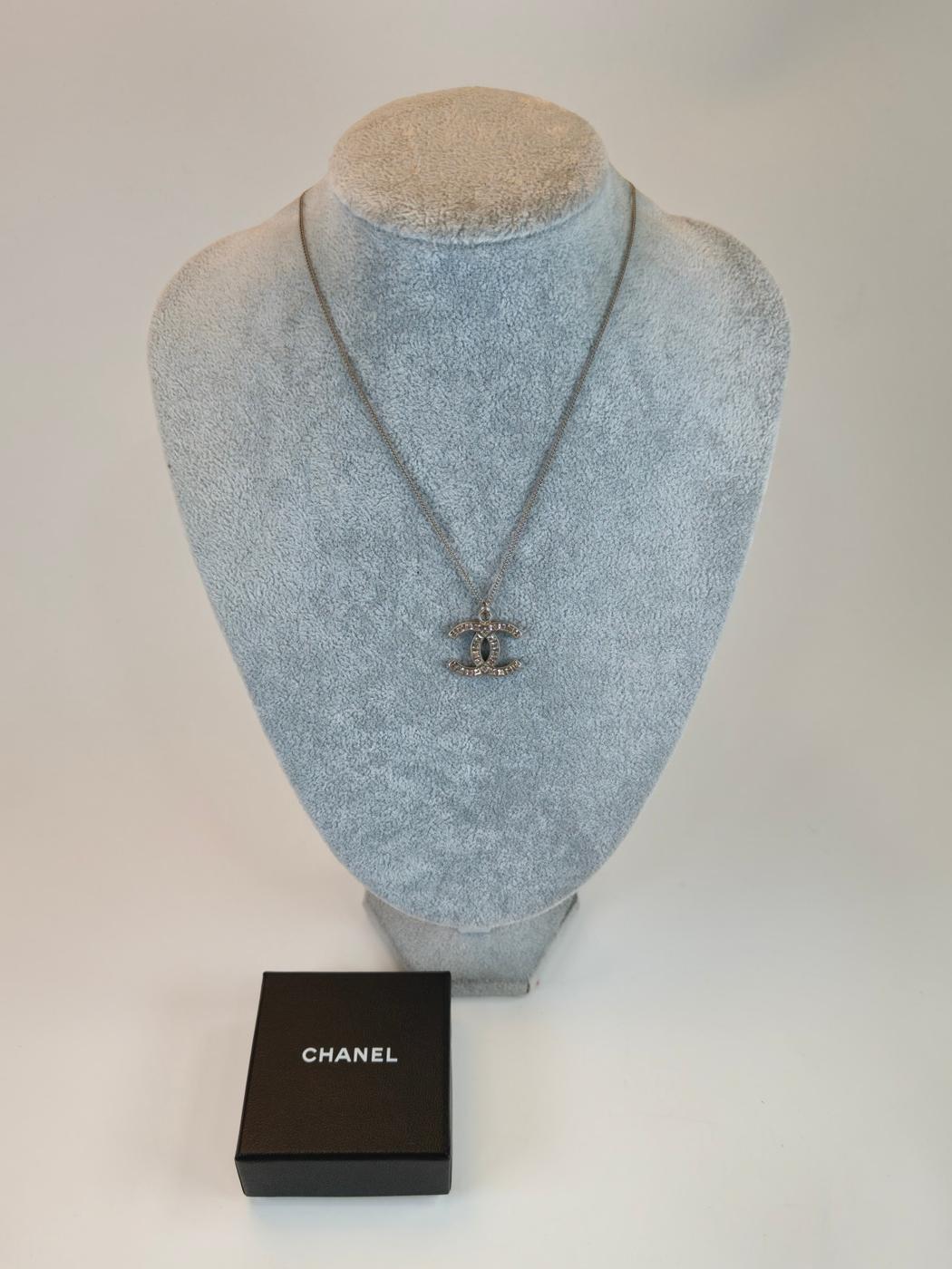 CHANEL 香奈儿 可可标志 水钻 项链 银色 管理编号：10758