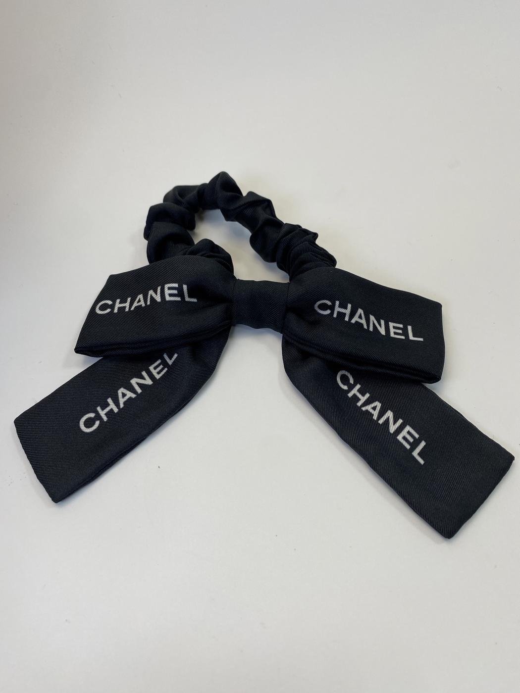 CHANEL 香奈儿 蝴蝶结发圈 发绳 丝绸 黑色 管理编号：10813