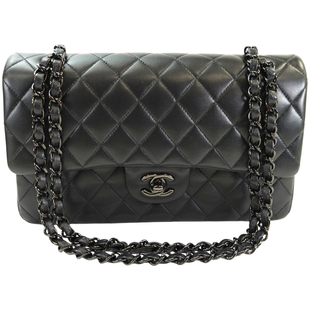 CHANEL 香奈儿 Matelasse 25 双翻盖链条包 羊皮 黑色 管理编号：10889