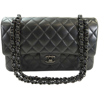 CHANEL 香奈儿 Matelasse 25 双翻盖链条包 羊皮 黑色 管理编号：10889