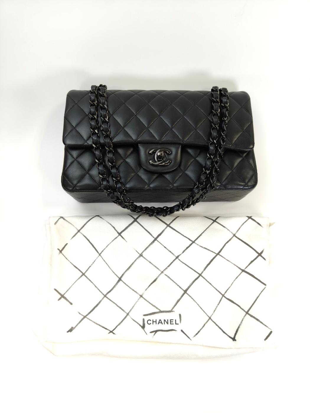 CHANEL 香奈儿 Matelasse 25 双翻盖链条包 羊皮 黑色 管理编号：10889