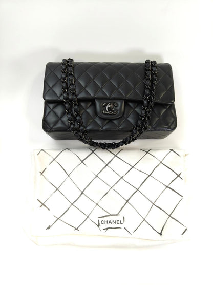 CHANEL 香奈儿 Matelasse 25 双翻盖链条包 羊皮 黑色 管理编号：10889