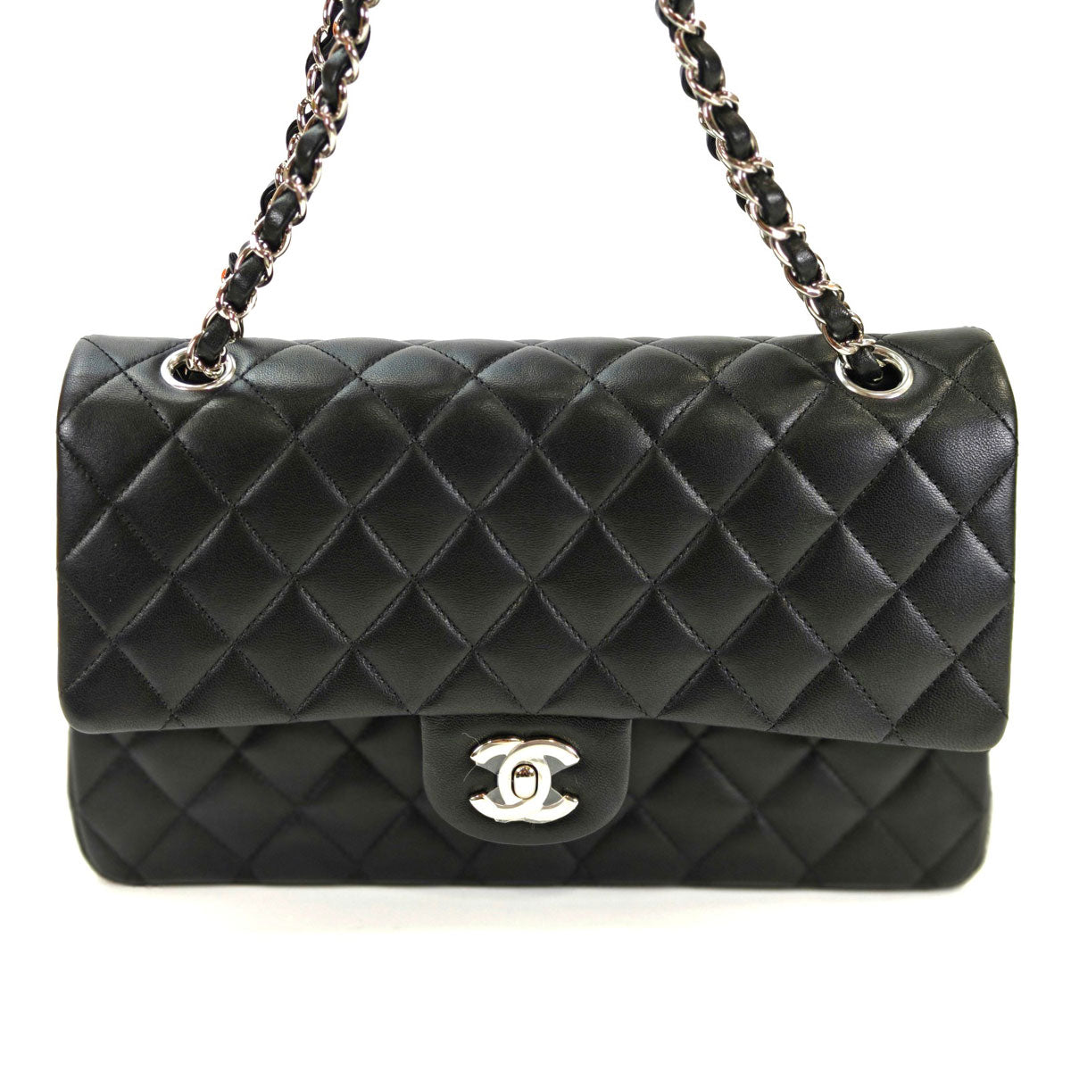 CHANEL 香奈儿 Matelasse 25 双翻盖链条包 羊皮 黑色 管理编号：10937