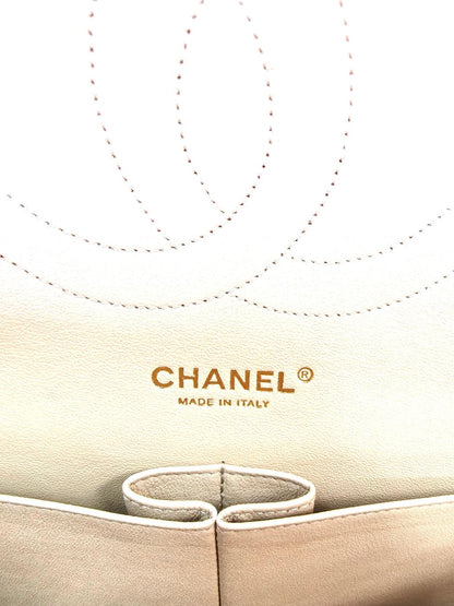香奈儿 CHAENL 大号菱格纹30 双层翻盖链条包 羊皮 米色 型号：10979