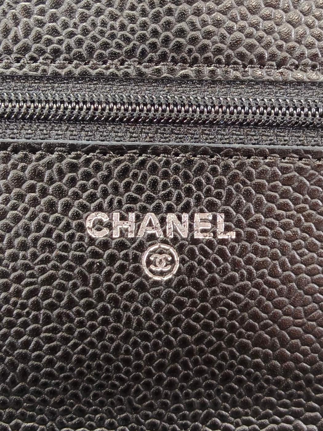 CHANEL 香奈儿 菱格纹经典款链条钱包 鱼子酱皮 黑色 管理编号：10980