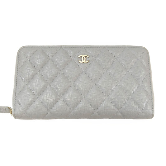 CHANEL シャネル マトラッセ ラウンドファスナー 長財布 キャビアスキン グレー 管理番号：11007
