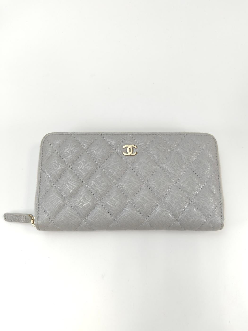 CHANEL シャネル マトラッセ ラウンドファスナー 長財布 キャビアスキン グレー 管理番号：11007