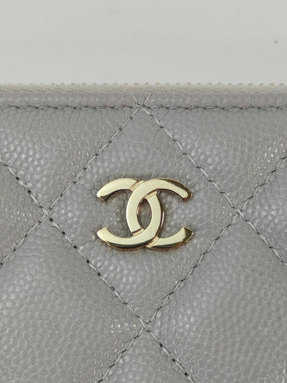 CHANEL シャネル マトラッセ ラウンドファスナー 長財布 キャビアスキン グレー 管理番号：11007