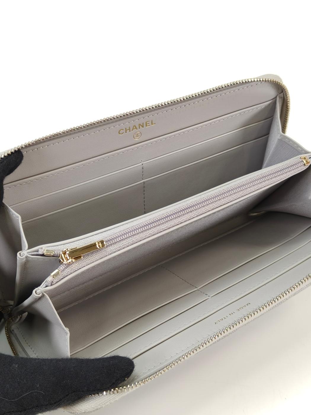 CHANEL シャネル マトラッセ ラウンドファスナー 長財布 キャビアスキン グレー 管理番号：11007