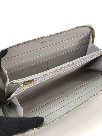 CHANEL シャネル マトラッセ ラウンドファスナー 長財布 キャビアスキン グレー 管理番号：11007