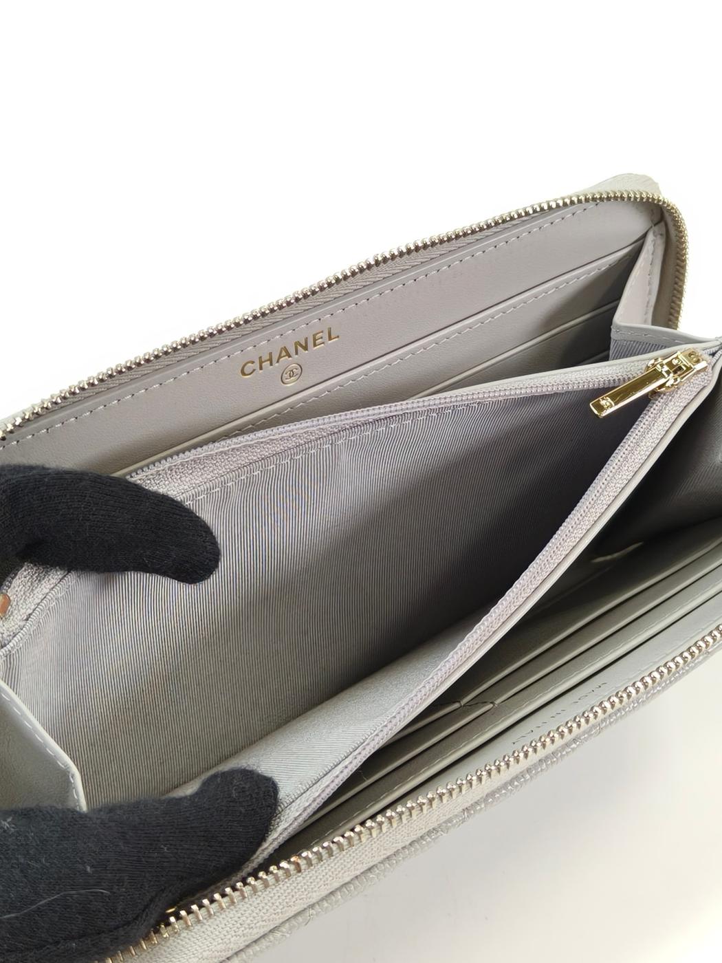 CHANEL シャネル マトラッセ ラウンドファスナー 長財布 キャビアスキン グレー 管理番号：11007
