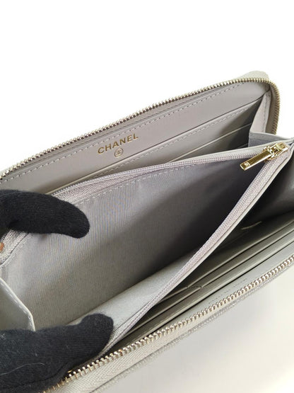 CHANEL シャネル マトラッセ ラウンドファスナー 長財布 キャビアスキン グレー 管理番号：11007