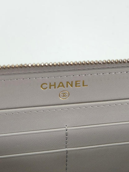 CHANEL シャネル マトラッセ ラウンドファスナー 長財布 キャビアスキン グレー 管理番号：11007