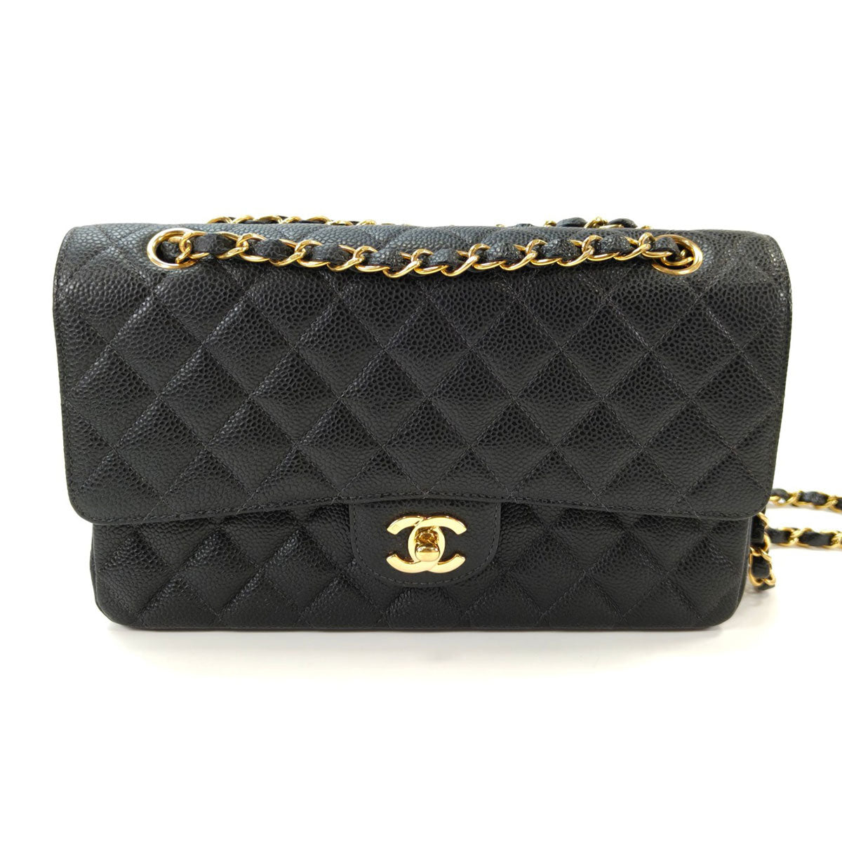 CHANEL シャネル マトラッセ25 Wフラップ チェーンショルダーバッグ キャビアスキン 黒 管理番号：11066
