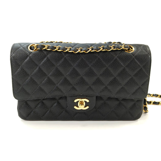 CHANEL シャネル マトラッセ25 Wフラップ チェーンショルダーバッグ キャビアスキン 黒 管理番号：11066