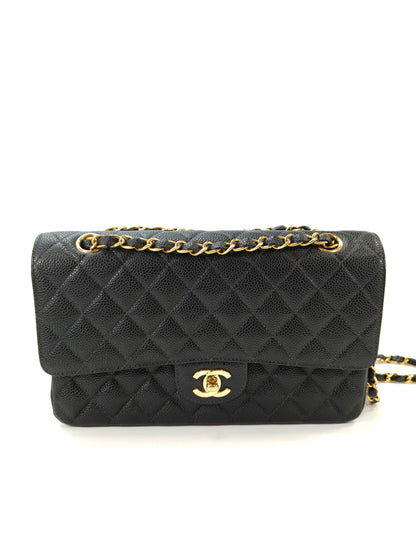 CHANEL シャネル マトラッセ25 Wフラップ チェーンショルダーバッグ キャビアスキン 黒 管理番号：11066