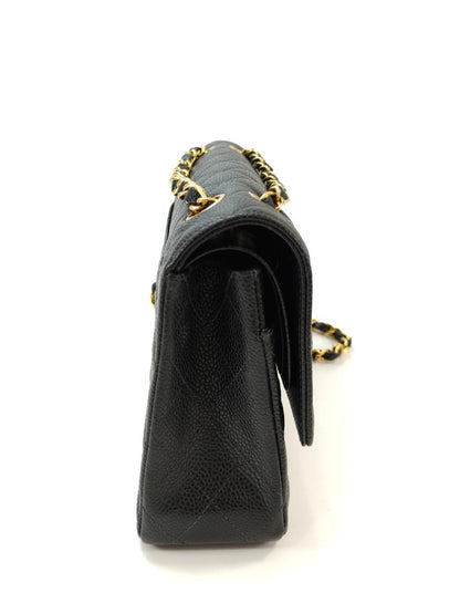 CHANEL シャネル マトラッセ25 Wフラップ チェーンショルダーバッグ キャビアスキン 黒 管理番号：11066