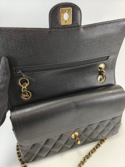 CHANEL シャネル マトラッセ25 Wフラップ チェーンショルダーバッグ キャビアスキン 黒 管理番号：11066