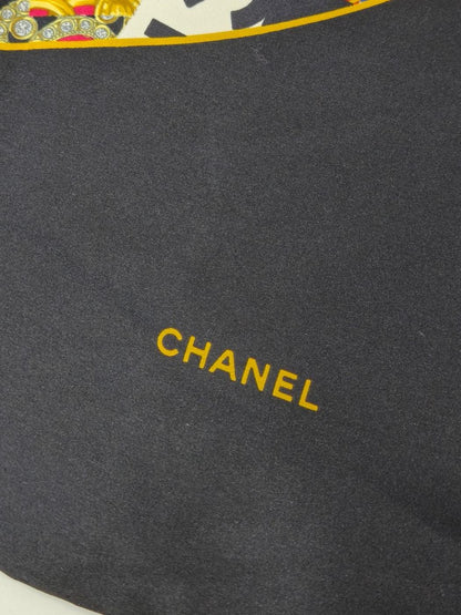 CHANEL シャネル ココマーク シルク スカーフ ブラック×マルチカラー 管理番号：11101