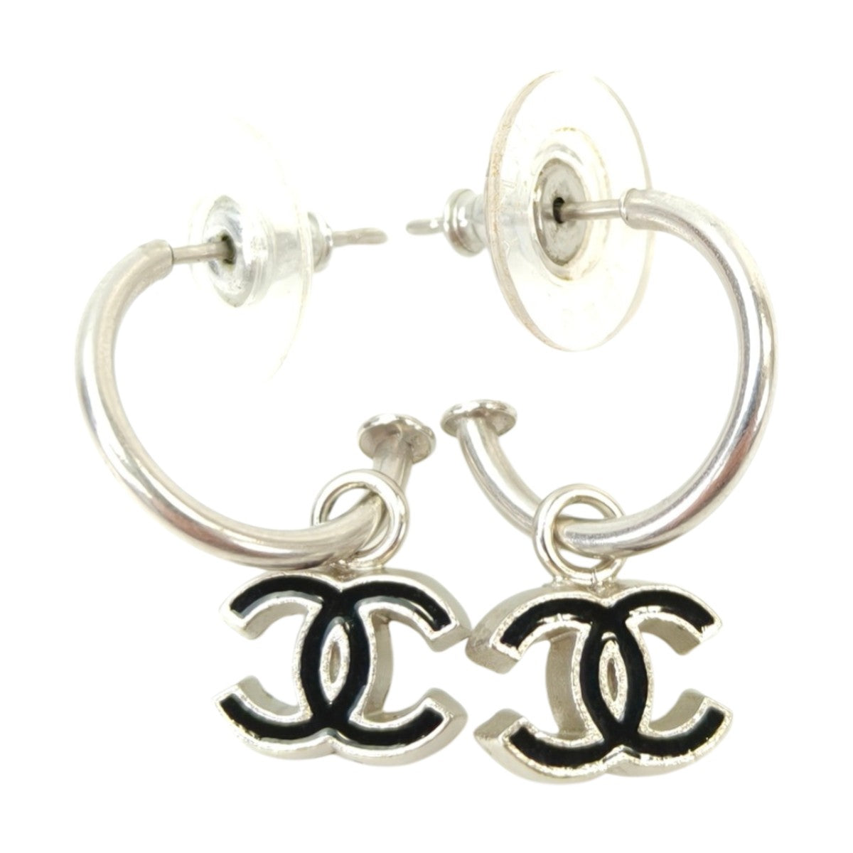 CHANEL シャネル ココマーク スイング ピアス シルバー×ブラック 管理番号：11105