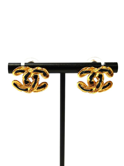 CHANEL 香奈儿 可可标志耳环 金色×黑色 型号：11110