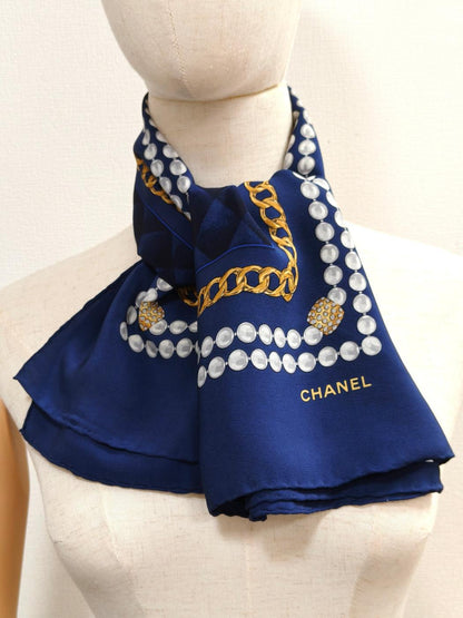 CHANEL 香奈儿 可可标志 大方巾 真丝围巾 海军蓝 商品编号：11115