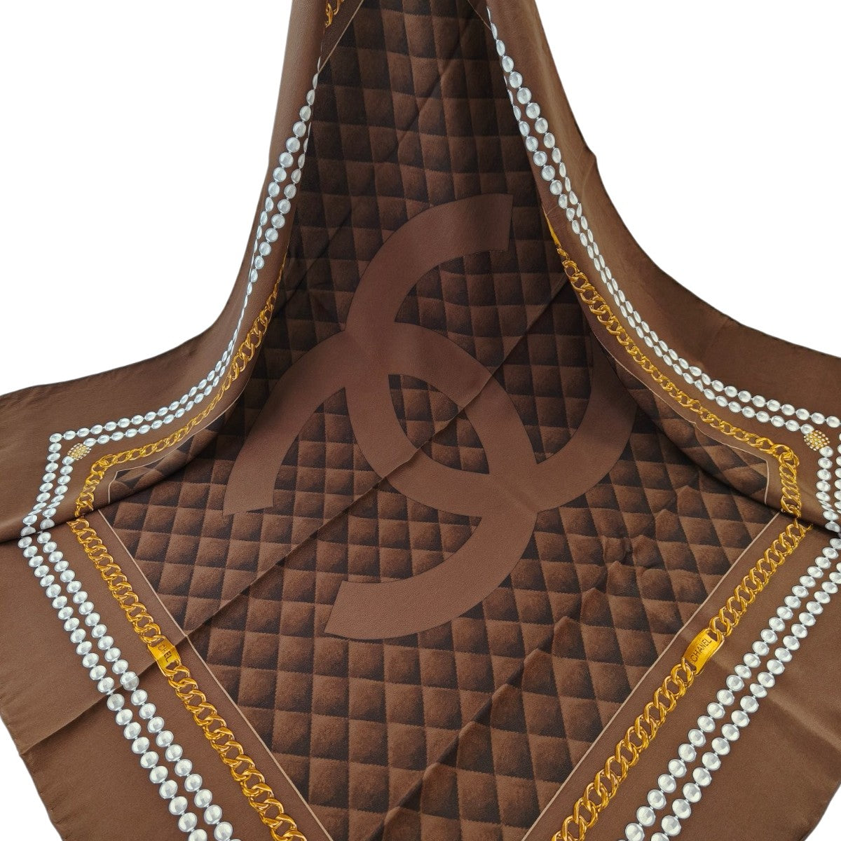CHANEL シャネル ココマーク シルク スカーフ ブラウン 管理番号：11123
