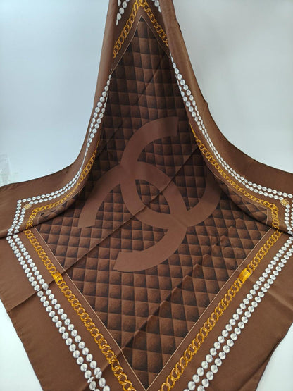 CHANEL シャネル ココマーク シルク スカーフ ブラウン 管理番号：11123